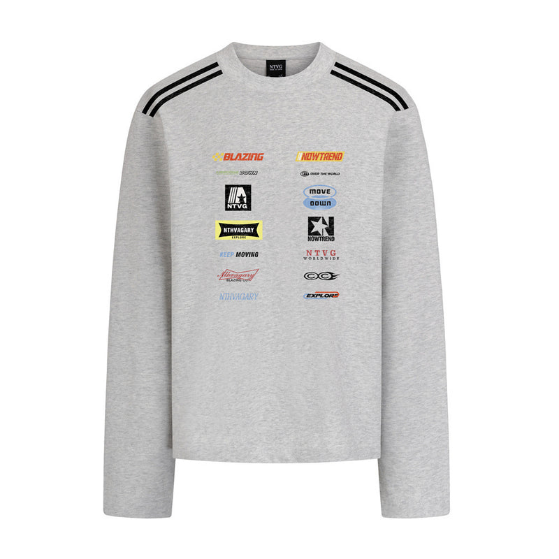 Racing Logo Print Long Sleeve T-Shirt – Relaxed Fit Crewneck with Stripe
