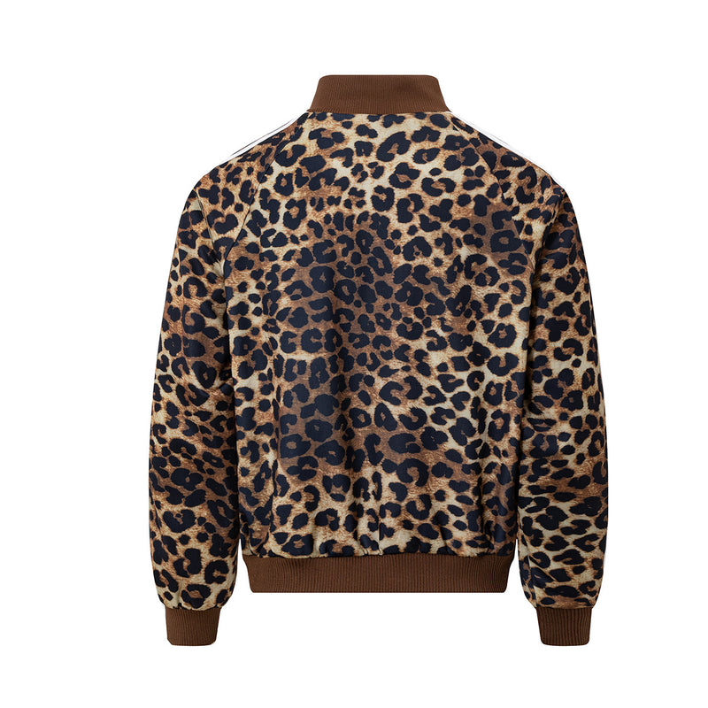 Veste de survêtement imprimé léopard – Col montant zippé et manches à rayures