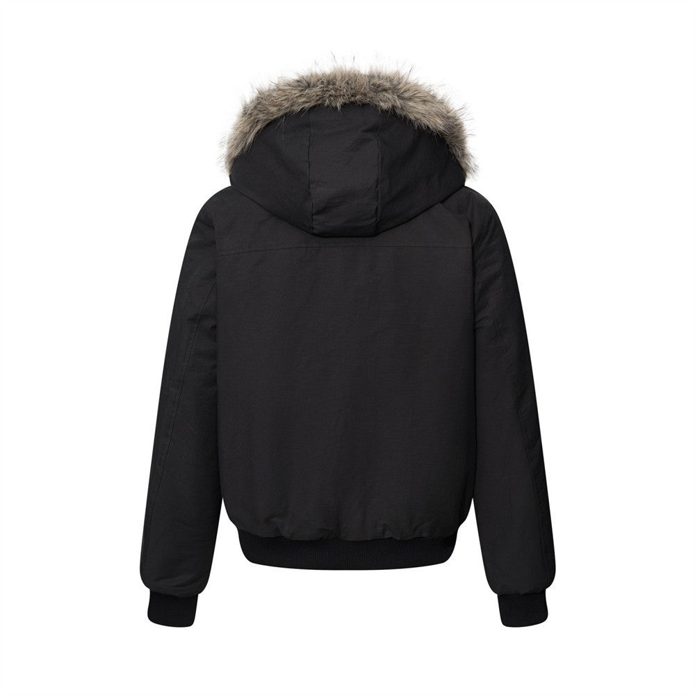 Blouson bomber à capuche en fausse fourrure – Manteau d'hiver homme isolant à double zip