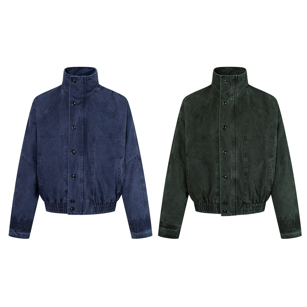 Blouson bomber vintage workwear délavé – Veste Harrington courte à col montant