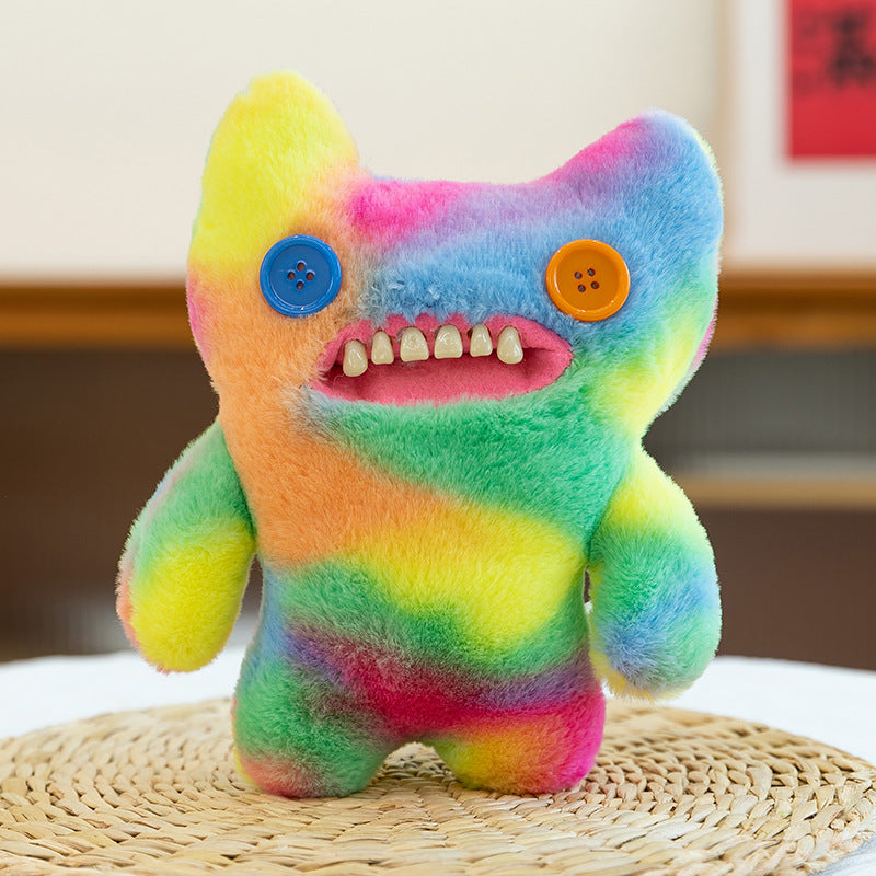 22 cm Rainbow Monster Plush – Multicolor Creature Soft Toy with Button Eyes