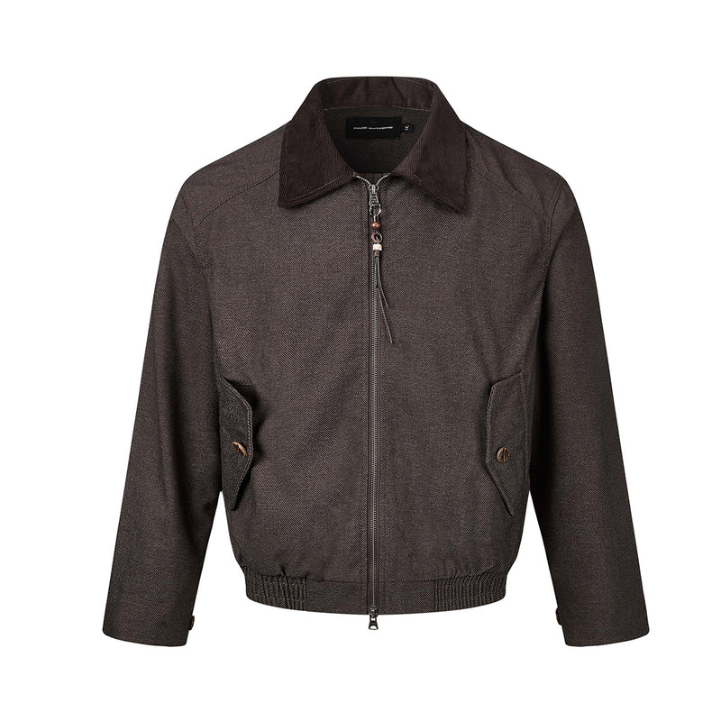 Men's Retro Harrington Jacket – Corduroy Collar, Full-Zip Bomber