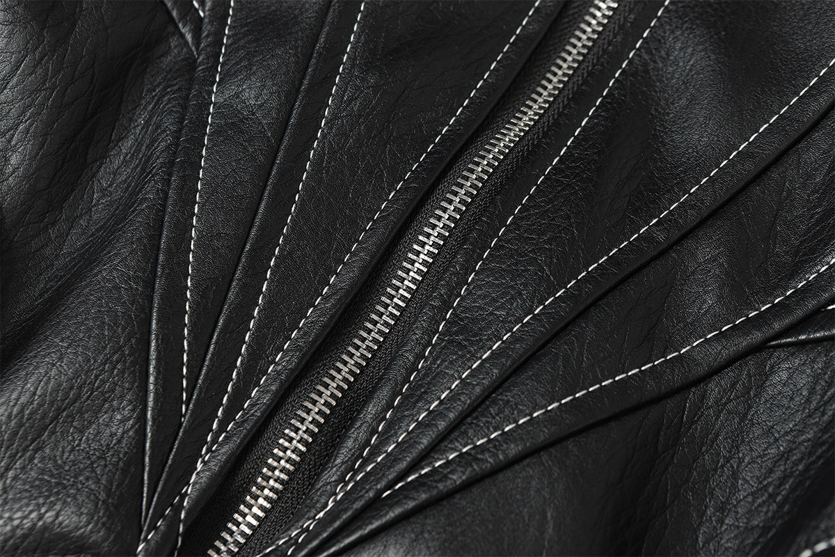 Faux Leather Hooded Bomber Jacket with Faux Fur Collar & Padded Lining
