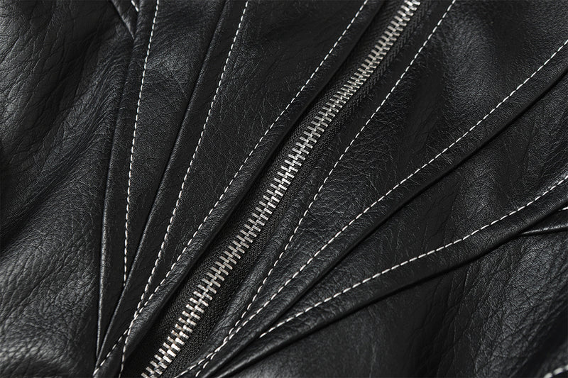 Faux Leather Hooded Bomber Jacket with Faux Fur Collar & Padded Lining