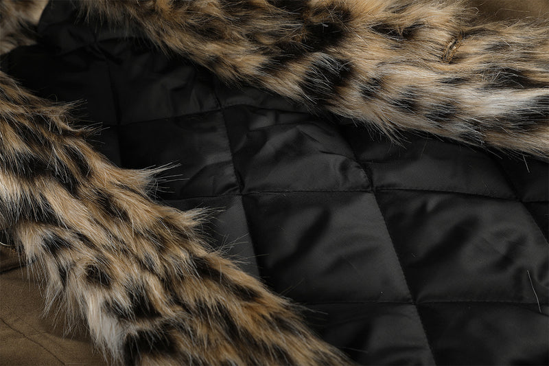 Faux Fur Collar Suede Jacket with Leopard Trim & Studs
