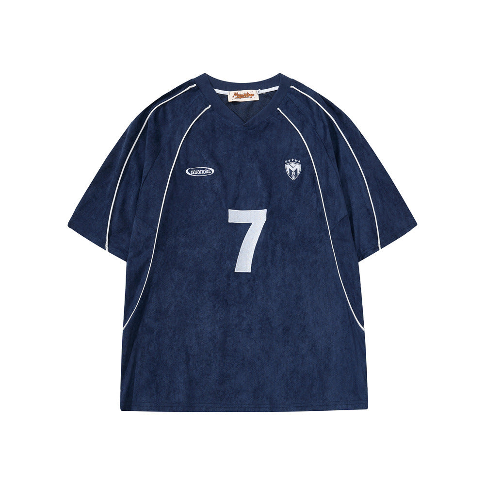 Number 7 Embroidered V-Neck Soccer Jersey T-Shirt