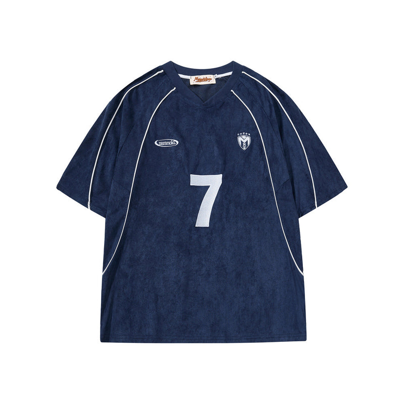 Number 7 Embroidered V-Neck Soccer Jersey T-Shirt