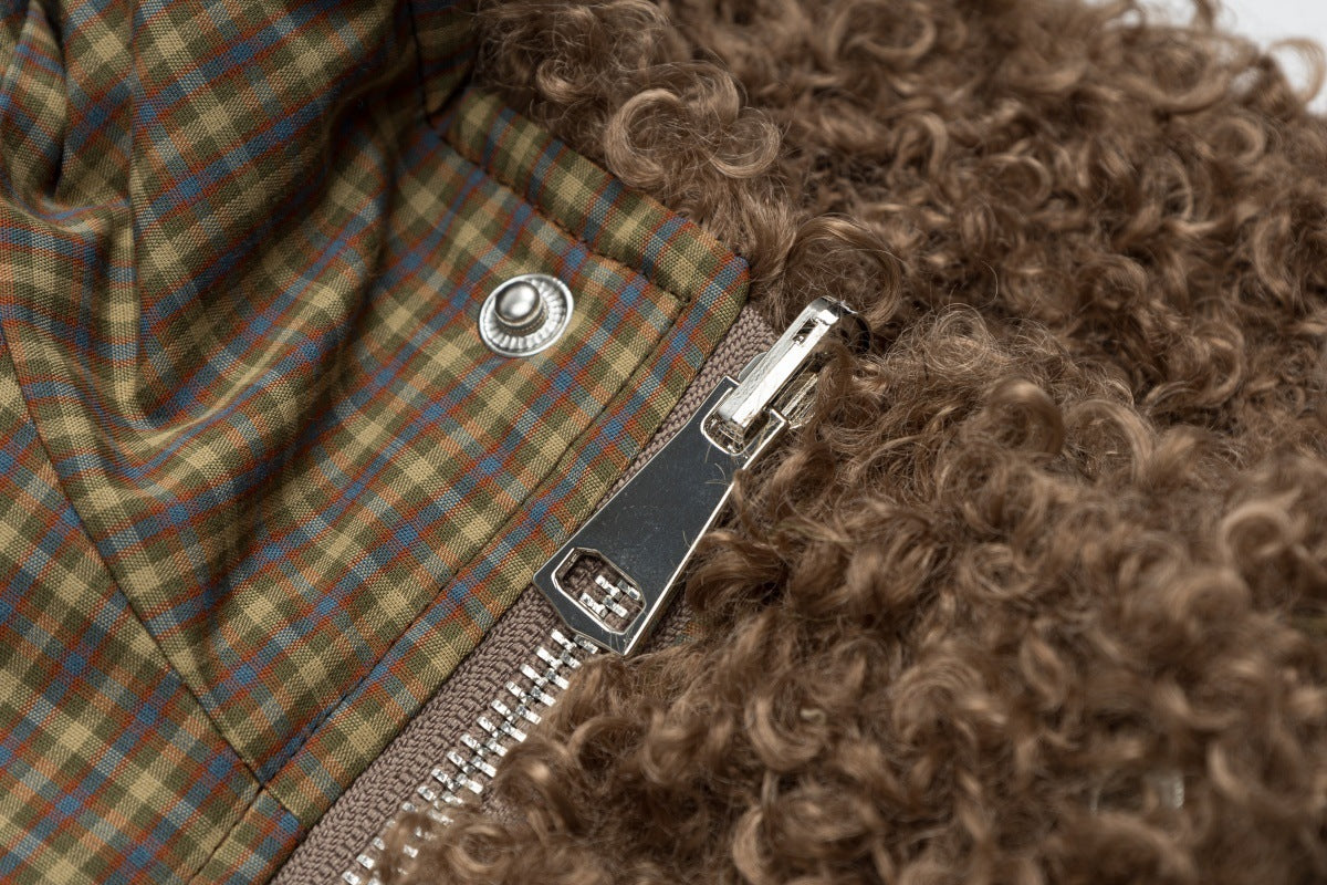 Reversible Plaid & Sherpa Bomber Jacket – Vintage 1988 Embroidered Padded Coat