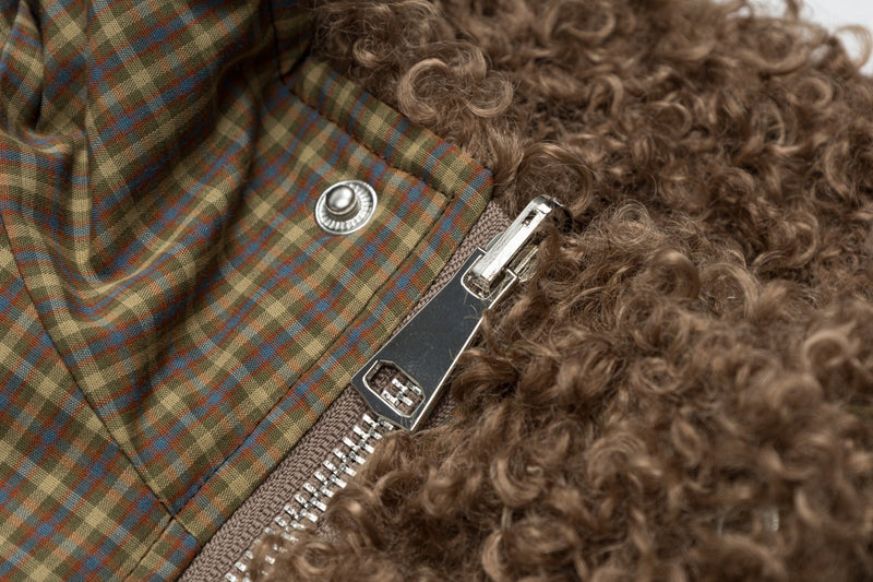 Reversible Plaid & Sherpa Bomber Jacket – Vintage 1988 Embroidered Padded Coat