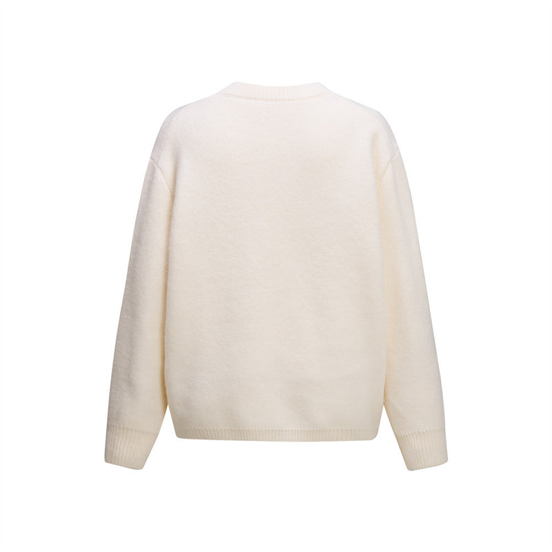 Men's Crewneck Knit Cardigan Sweater with Floral Buttons