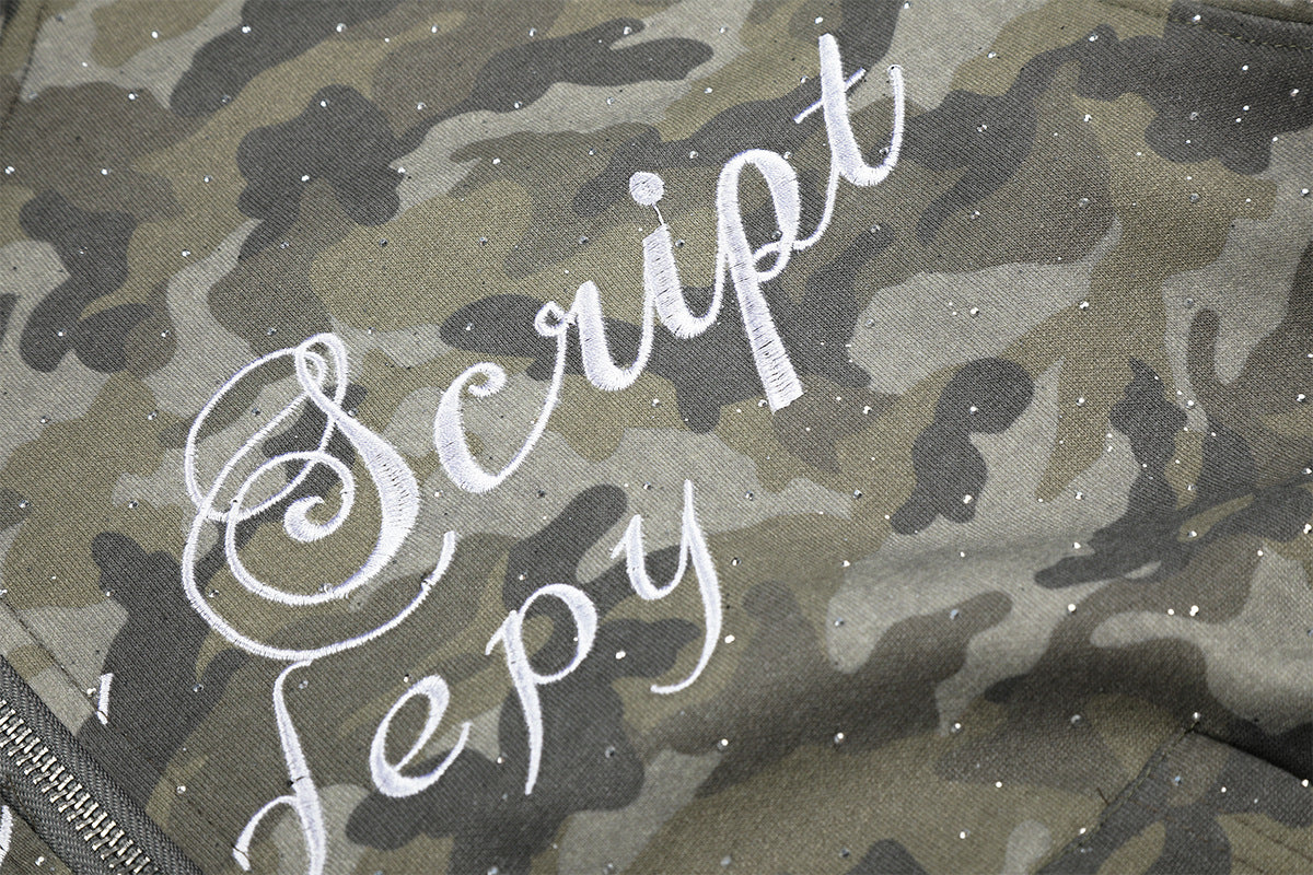 Sweat à capuche zippé camouflage – Sweat oversize camouflage scintillant entièrement zippé avec