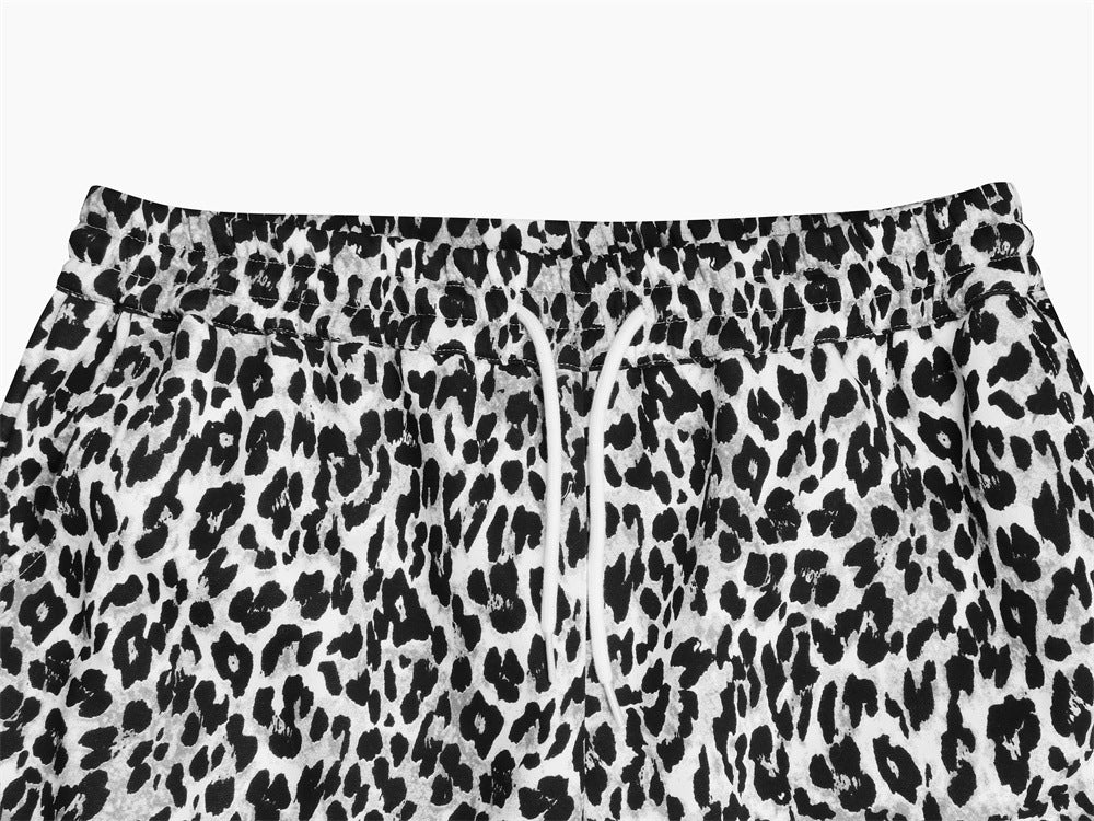 Pantalon de survêtement homme à jambes larges, imprimé léopard – Coupe décontractée avec cordon
