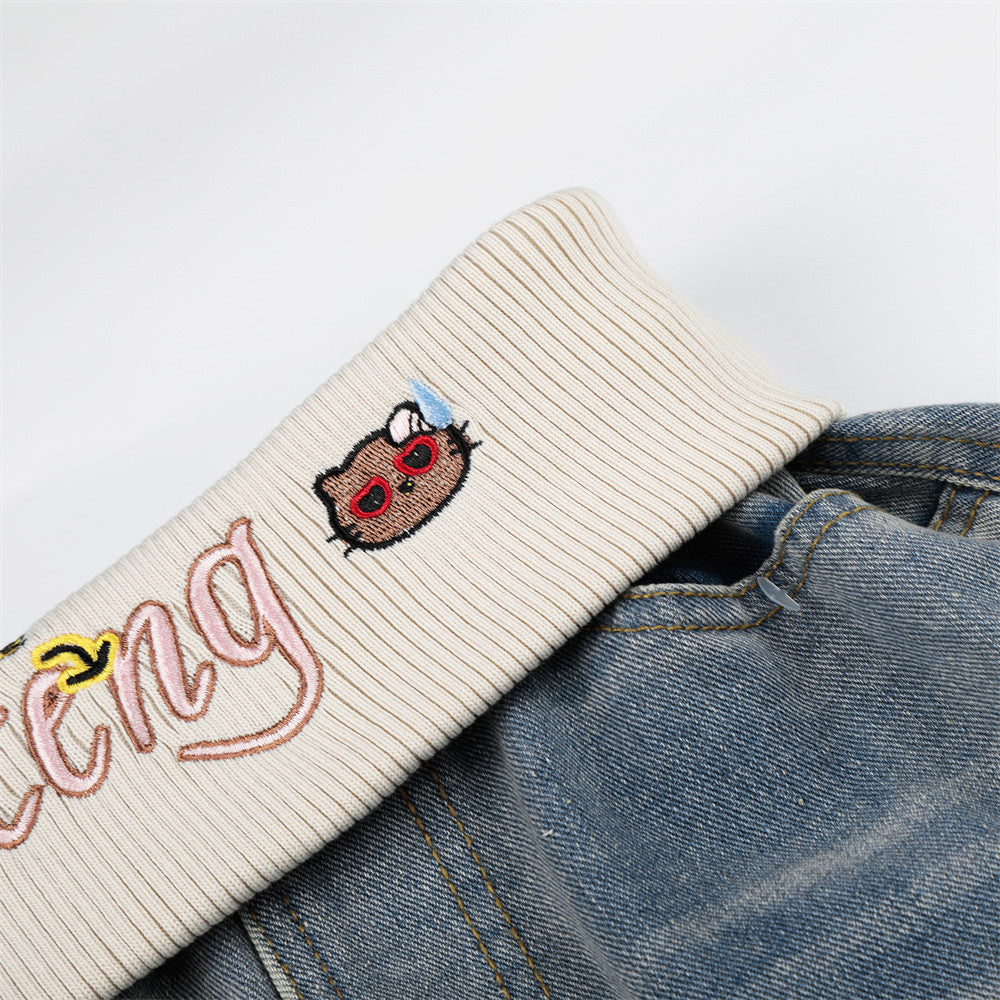American Vintage Washed Cargo Wide-Leg Jeans with Ribbed Waistband