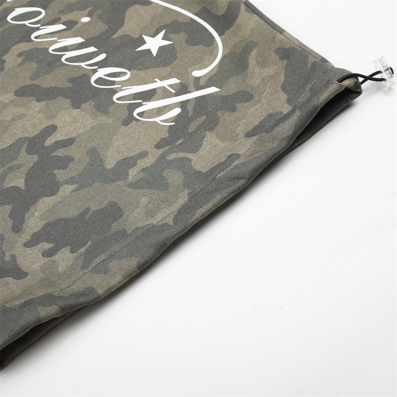 Men's Cargo Camo Pants Wide-Leg Baggy Fit with Script Print & Multi-Pocket