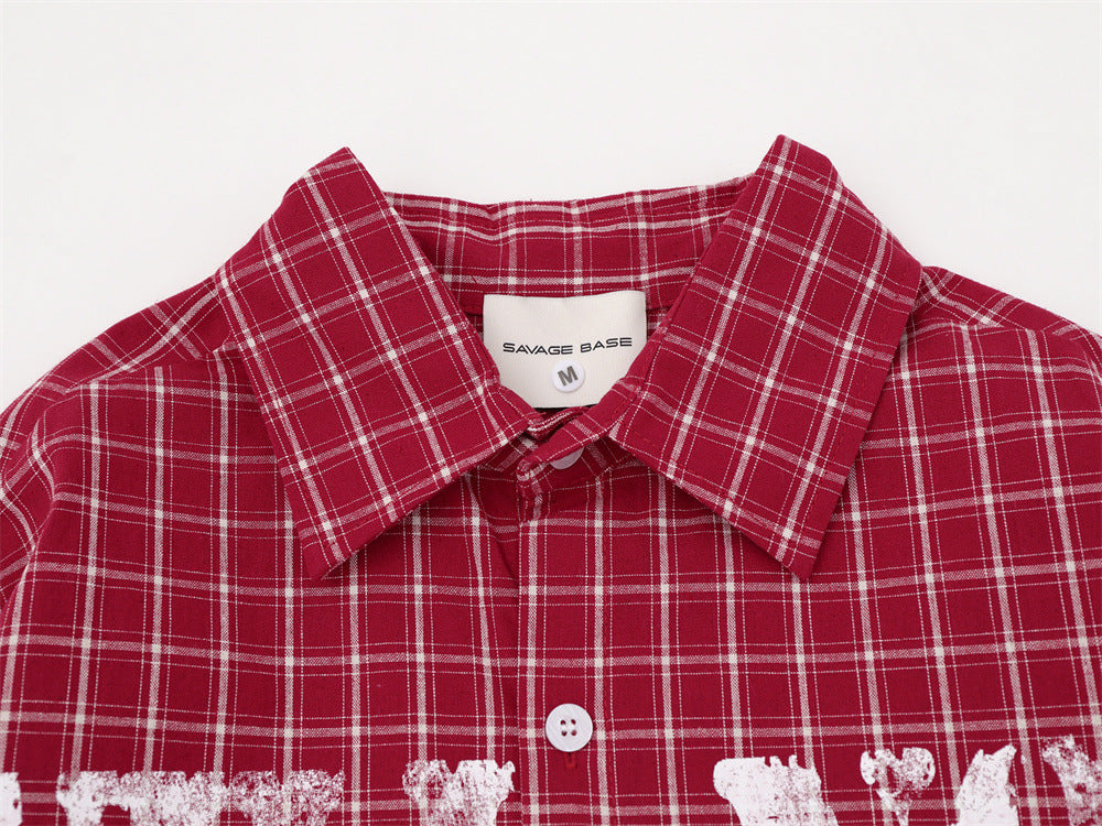 Camisa de cuadros de manga larga para hombre – Estampado gráfico desgastado, corte holgado