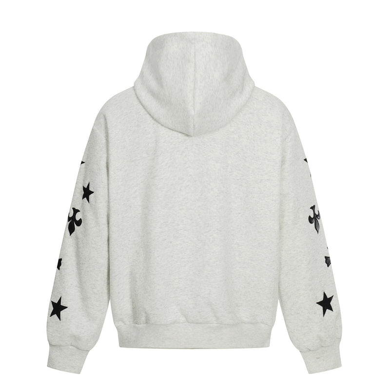Sudadera con cremallera estampada con cruces y flor de lis – Cárdigan oversize vintage estadounidense