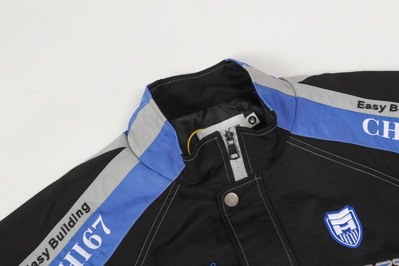 Blouson racing varsity brodé – Veste bomber colorblock CHI67 streetwear