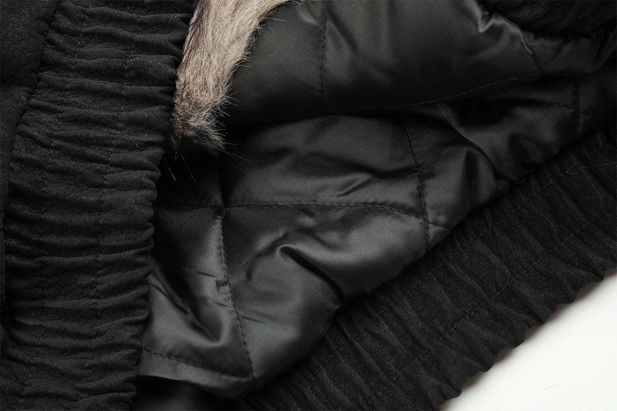 Military Button Bomber Jacket with Faux Fur Hood