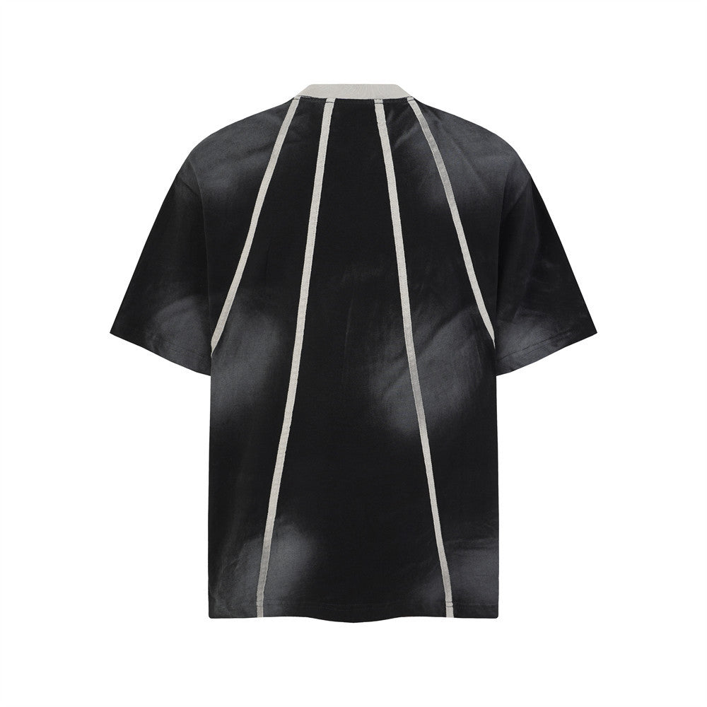 Post-Apocalyptic Tie-Dye Dirty Wash Punk Contrast Seam Cotton T-Shirt