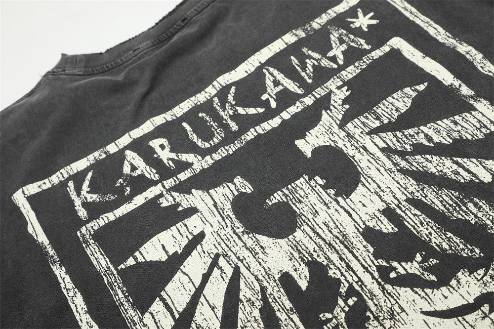 Karukama Eagle Crest Washed Long-Sleeve Tee – Distressed Graphic Black