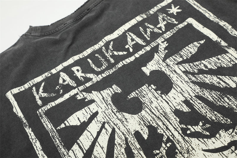 Karukama Eagle Crest Washed Long-Sleeve Tee – Distressed Graphic Black