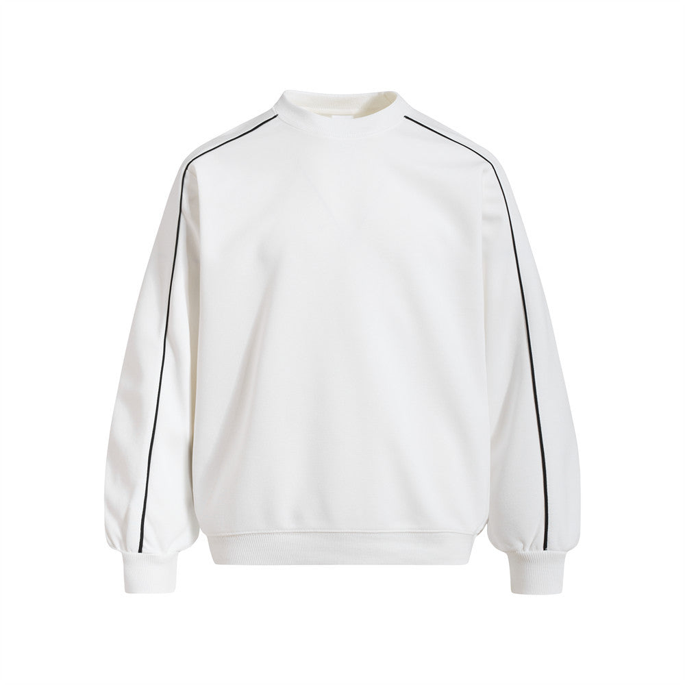 Oversized Crew Neck Sweatshirt with Contrast Sleeve Piping