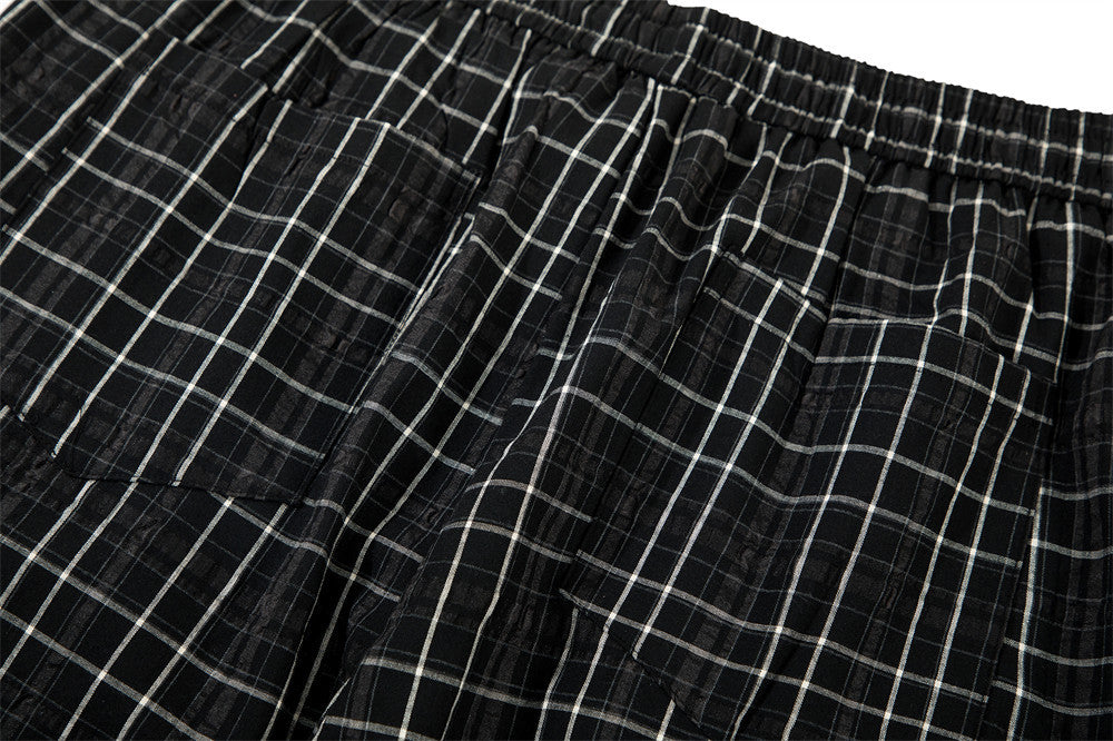 Men's Plaid Wide-Leg Pants – Relaxed Fit Drawstring Trousers