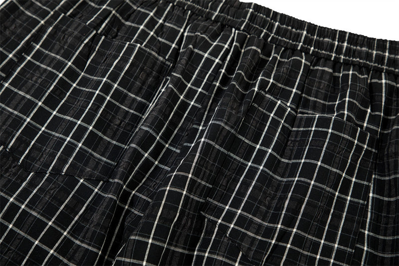 Men's Plaid Wide-Leg Pants – Relaxed Fit Drawstring Trousers