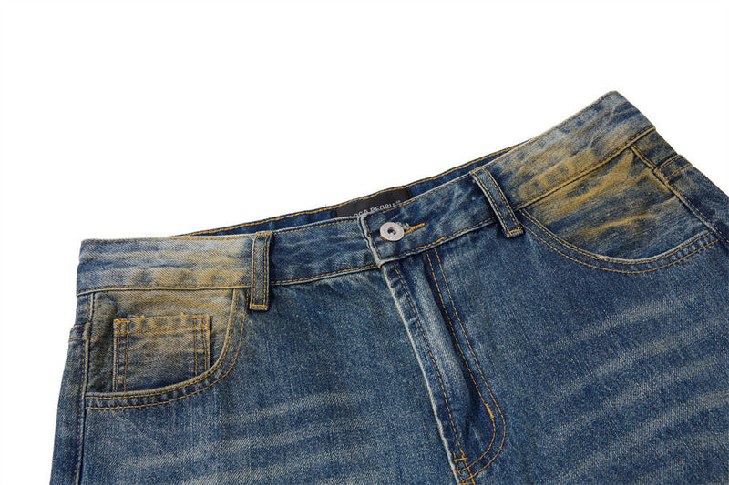 Men's Distressed Flare Jeans – Vintage Mud-Dye Wide Leg Denim