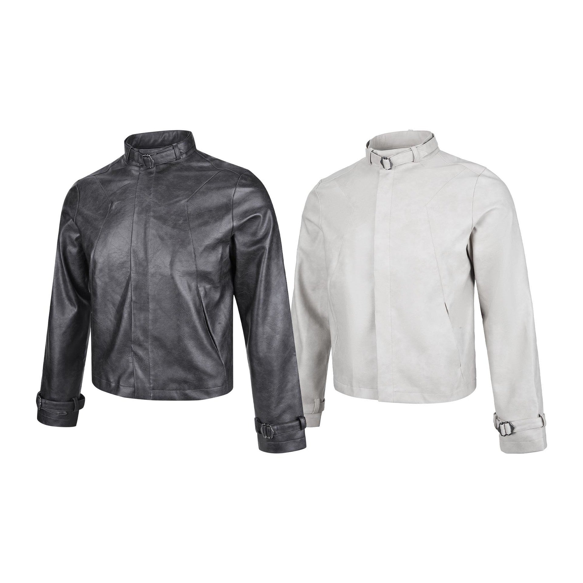 Blouson biker oversize en cuir – Style moto à col montant et poignets à boucles
