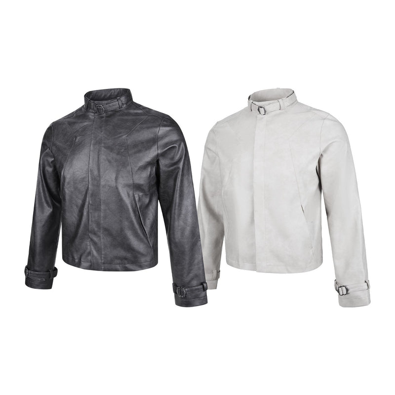 Blouson biker oversize en cuir – Style moto à col montant et poignets à boucles