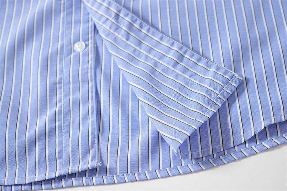 Men's Striped Long Sleeve Shirt – Oversized Western Embroidery & Dual Chest