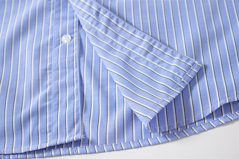 Men's Striped Long Sleeve Shirt – Oversized Western Embroidery & Dual Chest