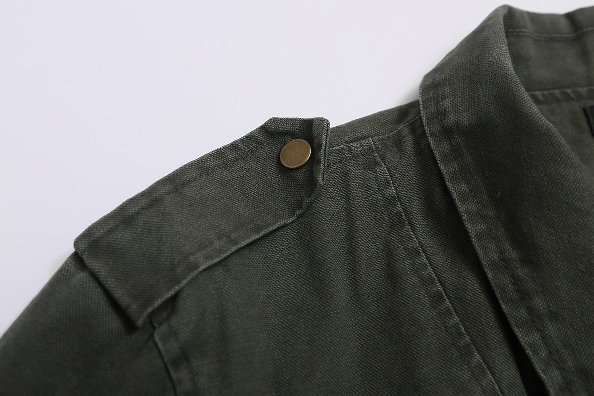 Men's Washed Asymmetric-Zip Moto Jacket with Epaulettes