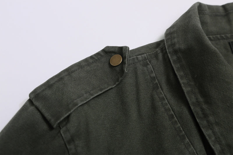 Men's Washed Asymmetric-Zip Moto Jacket with Epaulettes
