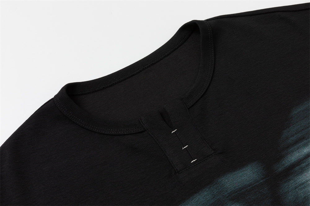 Oversized Butterfly Blur Graphic Long Sleeve Sweatshirt – Relaxed Fit Henley