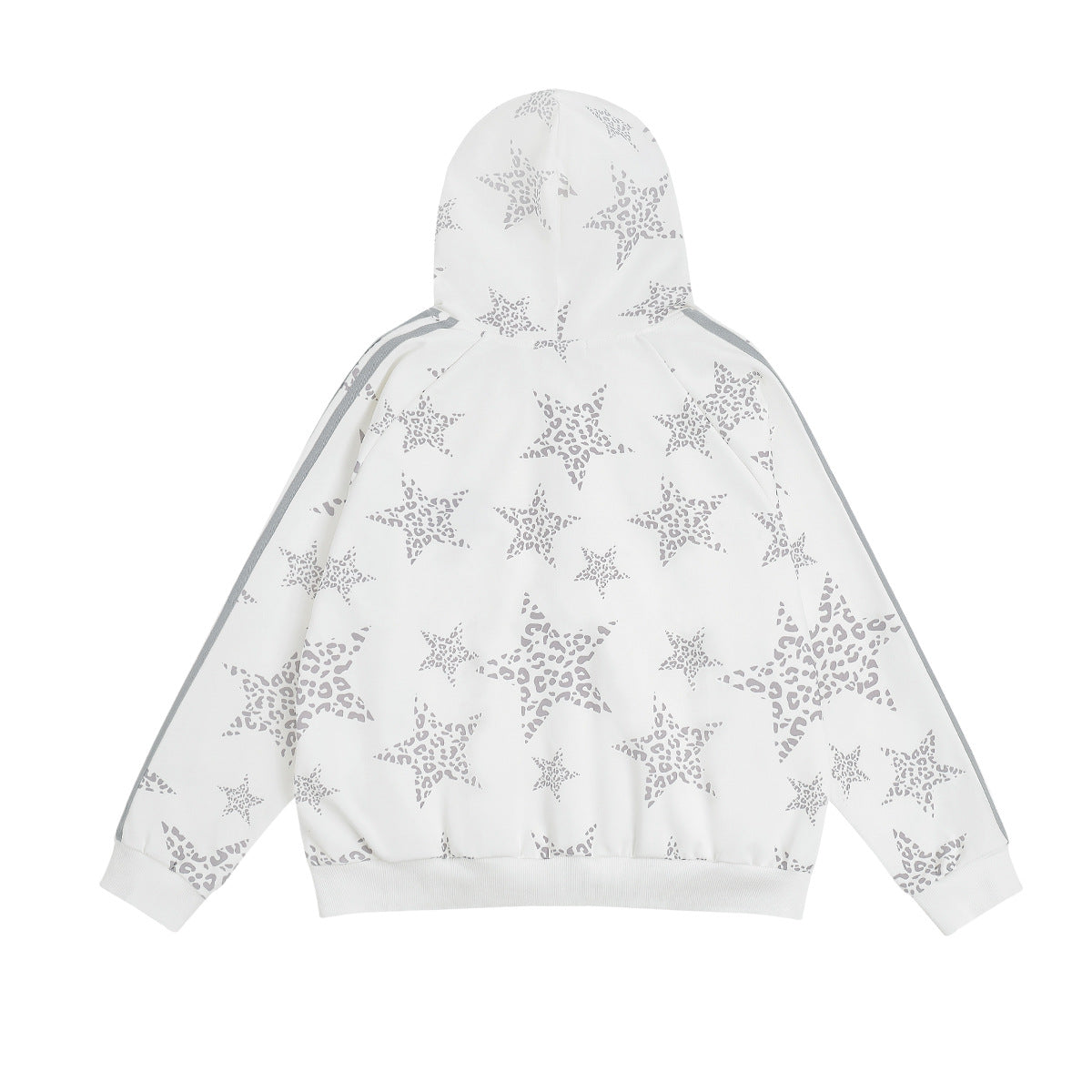 Sweat à capuche zippé blanc à imprimé étoiles léopard et bandes latérales
