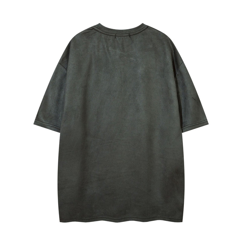Men's Oversized Suede-Finish Thorn Embroidery Short Sleeve T-Shirt