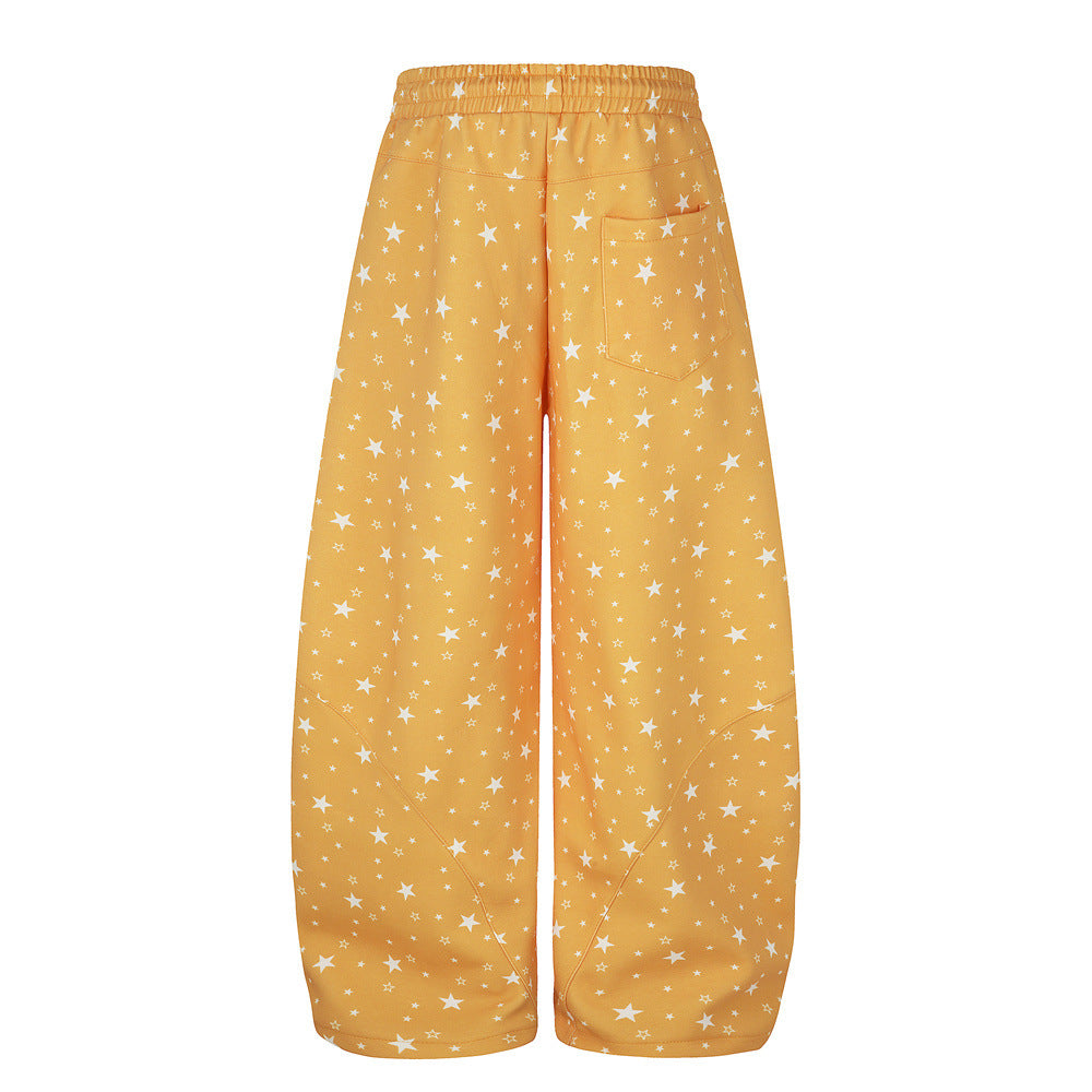 Star Print Wide-Leg Sweatpants – Oversized Streetwear Jogger Pants