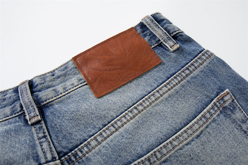 Wide-Leg Distressed Jeans with Studs & Leopard Patches — Men's American Street