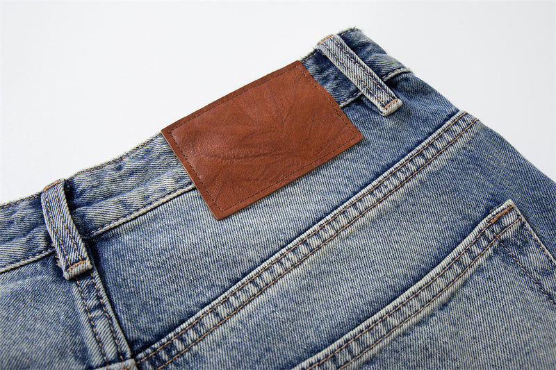 Wide-Leg Distressed Jeans with Studs & Leopard Patches — Men's American Street
