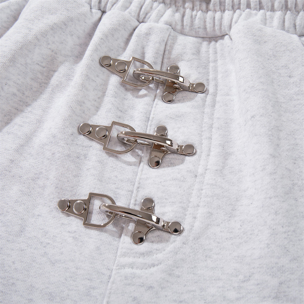 Men's Metal Clasp Hoodie & Wide-Leg Sweatpants Tracksuit Set