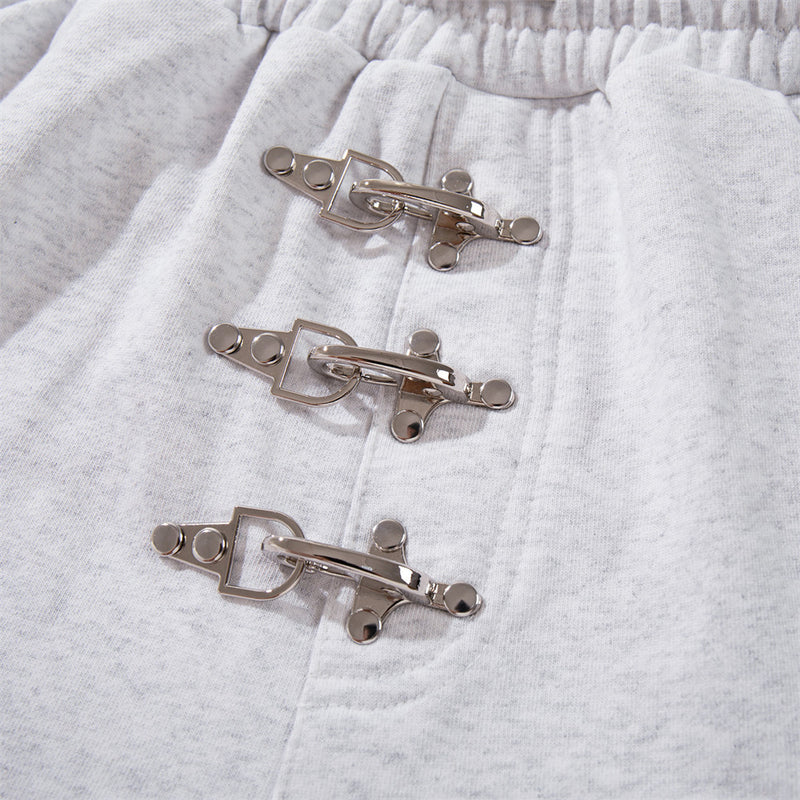 Men's Metal Clasp Hoodie & Wide-Leg Sweatpants Tracksuit Set