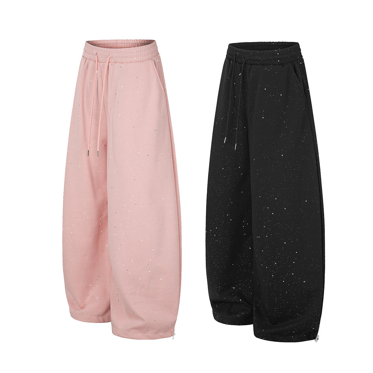 Wide-Leg Sweatpants with Glitter Speckle Fabric & Script Graphic