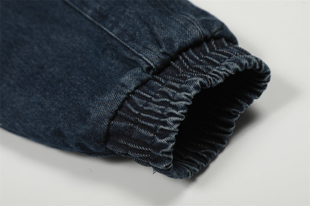 Fur-Trim Hooded Denim Bomber Jacket – Padded Winter Coat