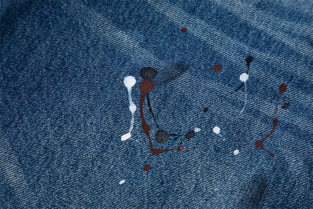 Wide-Leg Distressed Jeans with Paint Splatter & Ripped Knees – Vintage Punk