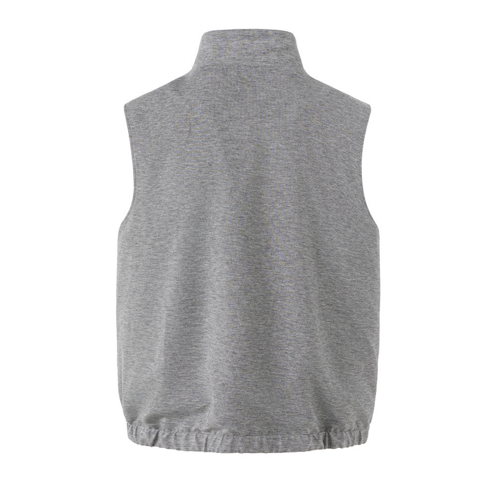 Reversible Stand Collar Vest – Men's Dual-Zip Sleeveless Gilet in Taupe &