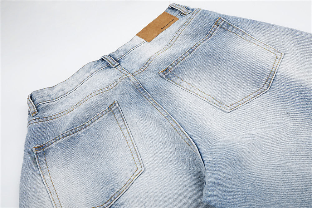 Wide-Leg Distressed Denim Shorts – Light Wash Retro Baggy Fit