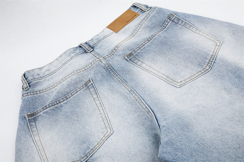 Wide-Leg Distressed Denim Shorts – Light Wash Retro Baggy Fit