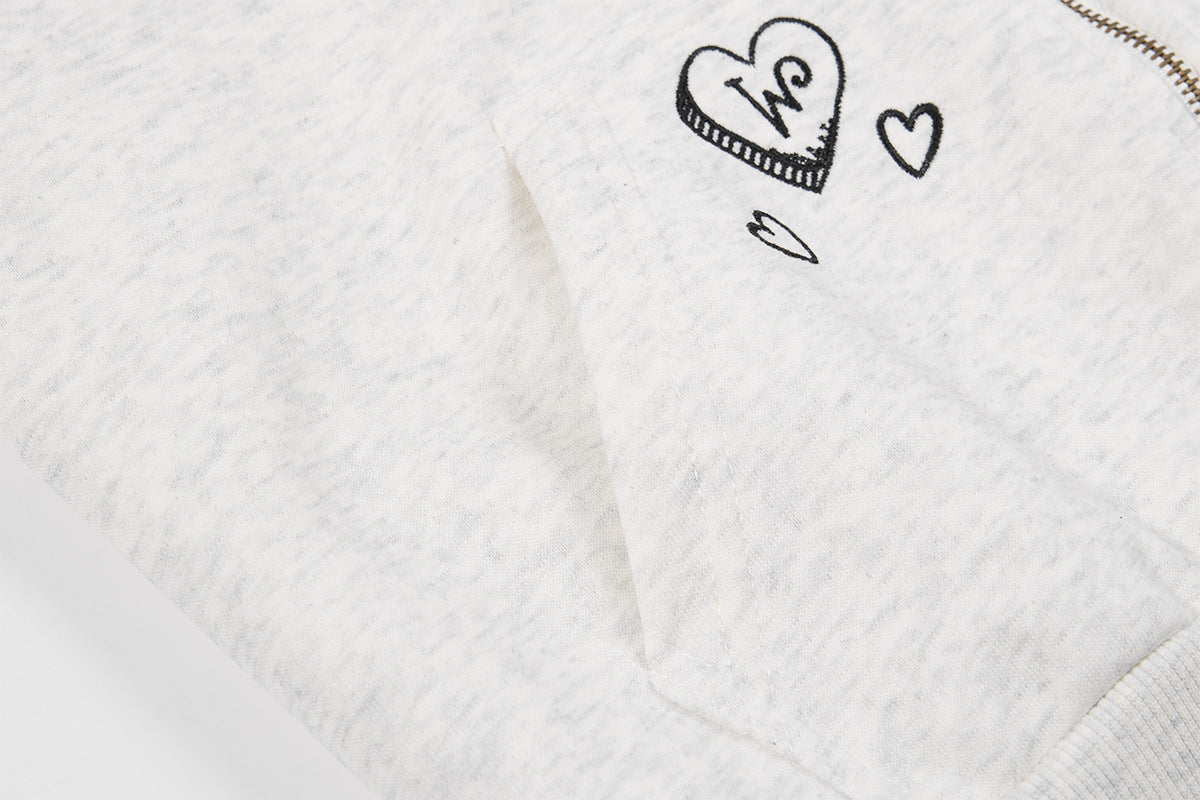 Sweat zippé bordé de fausse fourrure – Cardigan court à motif chiot brodé